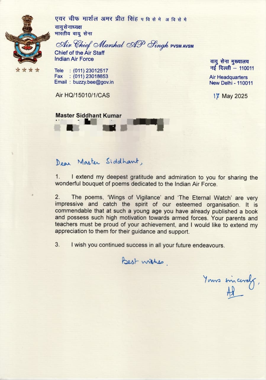 Letter of appreciation to the poet Siddhant Kumar