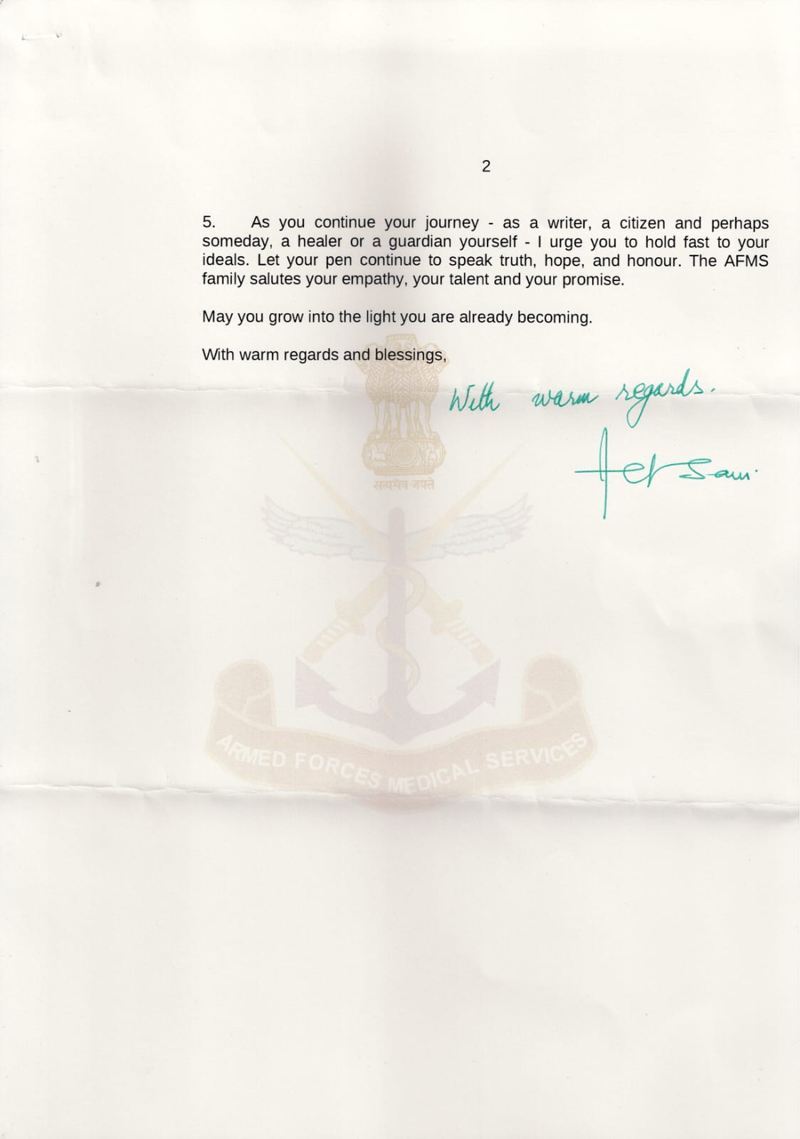 Appreciation letter to Siddhant Kumar, second page