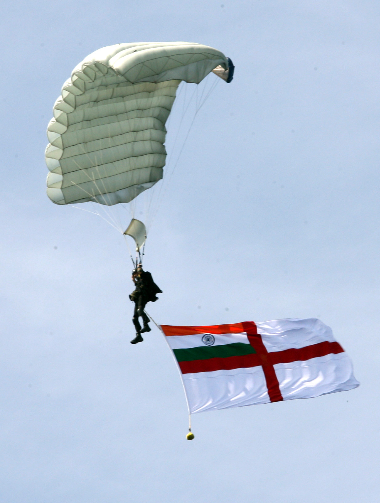 An Indian Navy marine commando (MARCOS) parachuting during an exercise