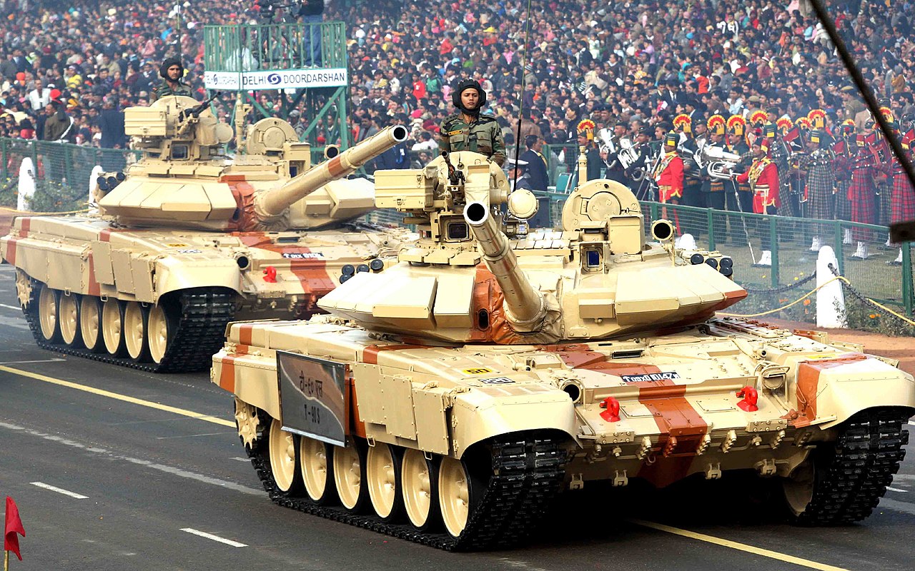 An Indian Army T-90 tank on parade — heir to the armour of 1965
